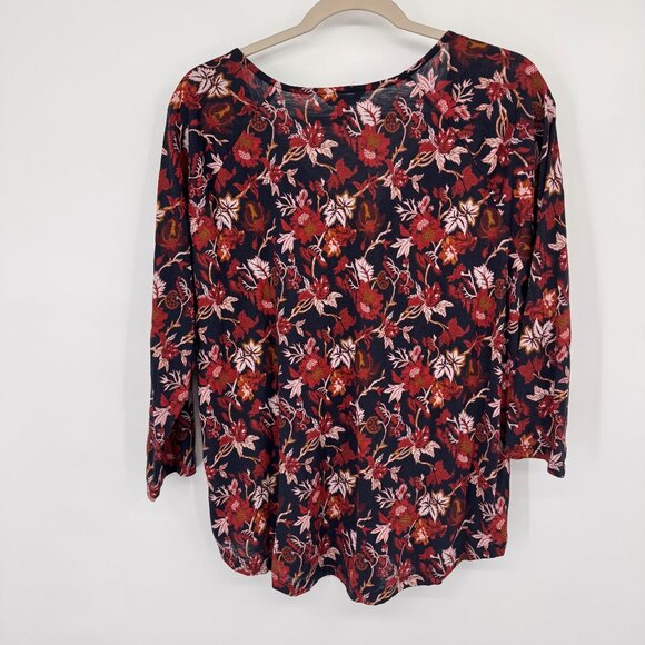 Lucky Brand Womens Floral Print 3/4 Sleeve Blouse size large Cotton blend v neck - Picture 8 of 13